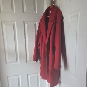 Old Navy Deep Red Long Trench Coat with Patch Pockets